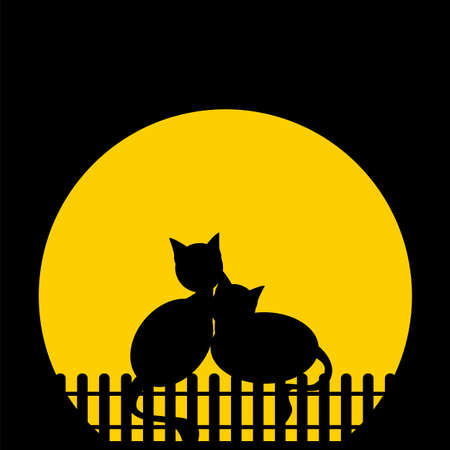 Blach silhouette cats against moon. Vector illustrationのイラスト素材