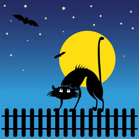 Wild black silhouette cat. Vector illustrationのイラスト素材