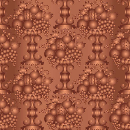 Vase gold fruits seamless  wallpaper , linear  Vector illustrationのイラスト素材