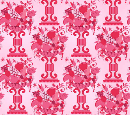 Vase pink fruits seamless  wallpaper  Vector illustrationのイラスト素材
