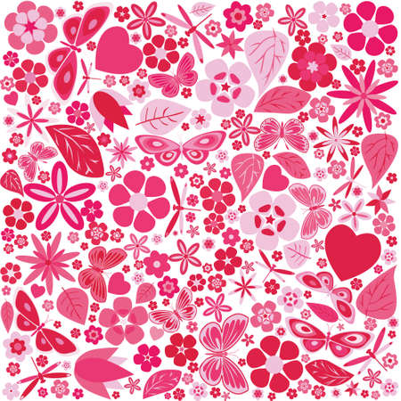 Flowers and butterflies colored pattern  Vector illustrationのイラスト素材