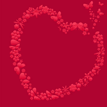 Holiday heart with flowers and butterflies. Vector illustrationのイラスト素材