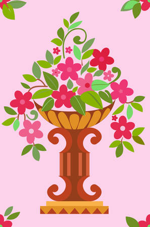 Vase pink flowers seamless (wallpaper). Vector illustrationのイラスト素材