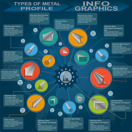 Types of metal profile, info graphics. illustrationのイラスト素材