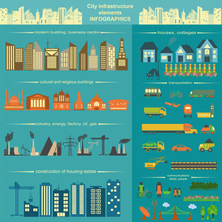 Set of modern city elements for creating your own maps of the city.のイラスト素材