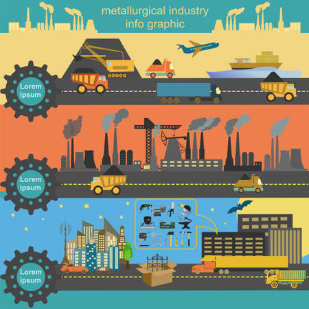 Set of metallurgy icons, metal working tools, steel profiles for creating your own industry infographics. のイラスト素材