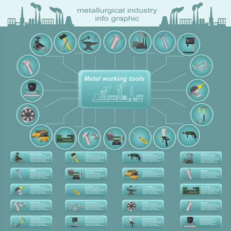 Set of elements and tools of metallurgical industry for creating infograpics. のイラスト素材