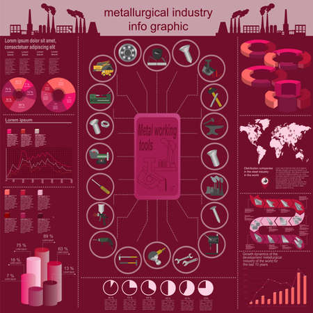 Set of elements and tools of metallurgical industry for creating infograpics. Vector illustrationのイラスト素材