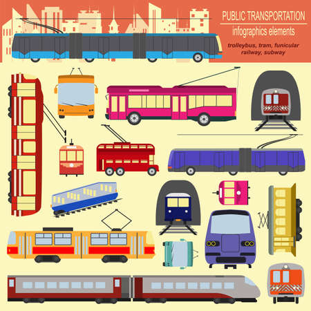 Public transportation icon infographics. Tram, trolleybus; subway. Vector illustrationのイラスト素材
