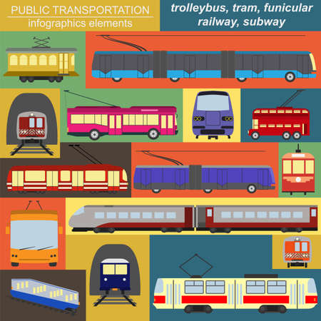 Public transportation icon infographics. Tram, trolleybus; subway. Vector illustrationのイラスト素材