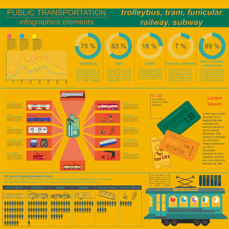Public transportation infographics. Tram, trolleybus; subway. Vector illustrationのイラスト素材