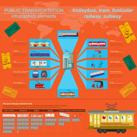 Public transportation infographics. Tram, trolleybus; subway. Vector illustrationのイラスト素材