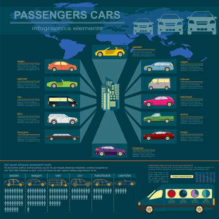 Passenger car, transportation infographics.  Vector illustrationのイラスト素材