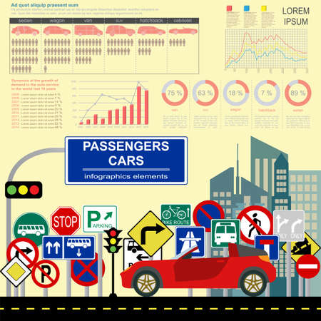 Passenger car, transportation infographics.  Vector illustrationのイラスト素材
