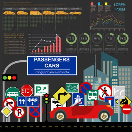 Passenger car, transportation infographics.  Vector illustrationのイラスト素材
