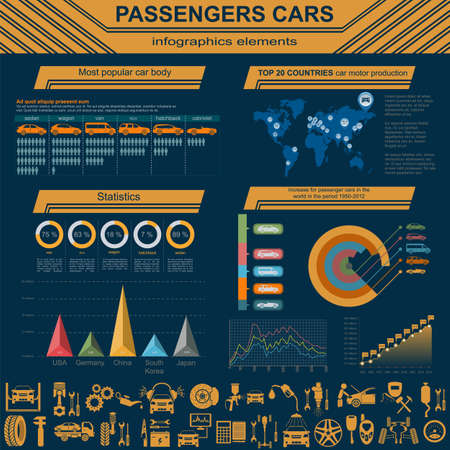 Passenger car, transportation infographics.  Vector illustrationのイラスト素材