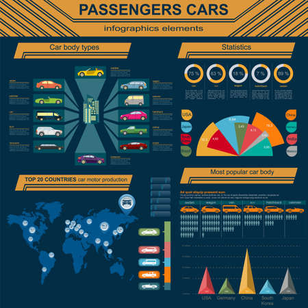 Passenger car, transportation infographics.  Vector illustrationのイラスト素材