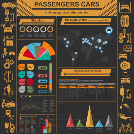 Passenger car, transportation infographics.  Vector illustrationのイラスト素材