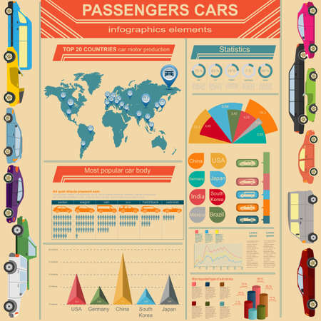 Passenger car, transportation infographics.  Vector illustrationのイラスト素材