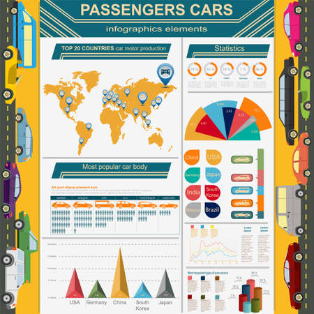 Passenger car, transportation infographics.  Vector illustrationのイラスト素材