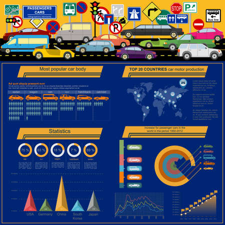 Passenger car, transportation infographics.  Vector illustrationのイラスト素材