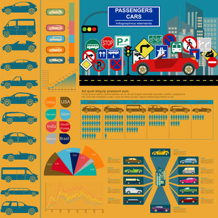 Passenger car, transportation infographics.  Vector illustrationのイラスト素材
