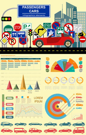 Passenger car, transportation infographics.  Vector illustrationのイラスト素材