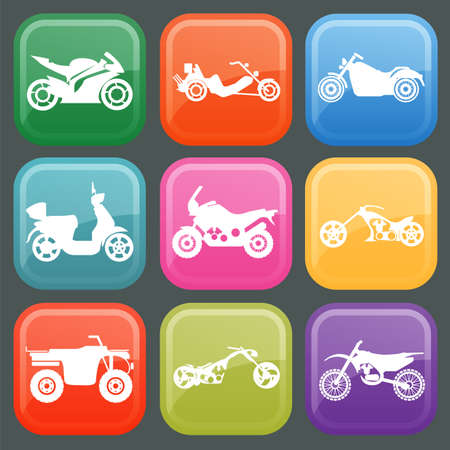 Set of nine icons of motorbikes. Vector illustrationのイラスト素材
