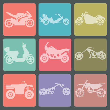 Set of nine icons of motorbikes. Vector illustrationのイラスト素材