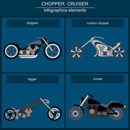 Set of elements choppers, cruisers for creating your own infographics or mapsのイラスト素材