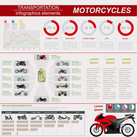 Set of motorcycles elements, transportation infographics.  Vector illustrationのイラスト素材