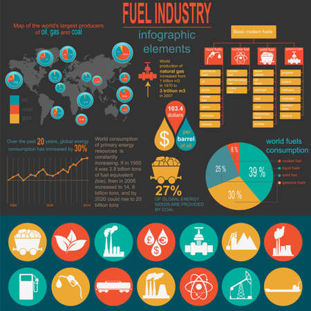 Fuel industry infographic, set elements for creating your own infographics. Vector illustrationのイラスト素材