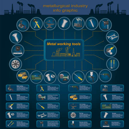 Set of elements and tools of metallurgical industry for creating infograpics. Vector illustrationのイラスト素材