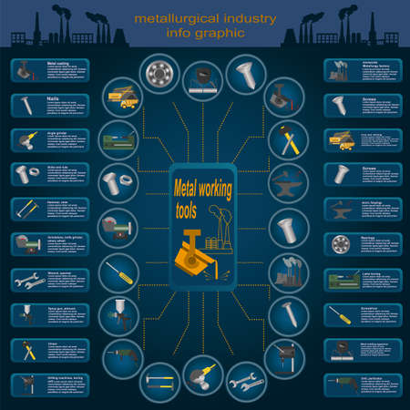 Set of elements and tools of metallurgical industry for creating infograpics. Vector illustrationのイラスト素材
