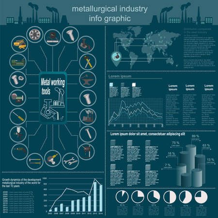 Set of elements and tools of metallurgical industry for creating infograpics. Vector illustrationのイラスト素材