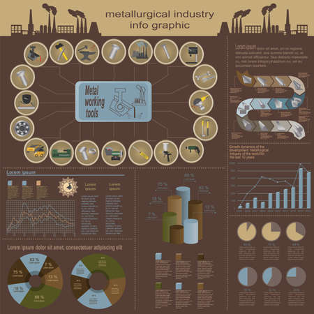 Set of elements and tools of metallurgical industry for creating infograpics. Vector illustrationのイラスト素材