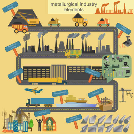 Set of metallurgy icons, metal working tools; steel profiles for creating your own industry infographics. Vector illustrationのイラスト素材