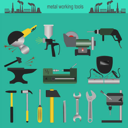 Set of metallurgy icons, metal working tools; steel profiles for creating your own industry infographics. Vector illustrationのイラスト素材