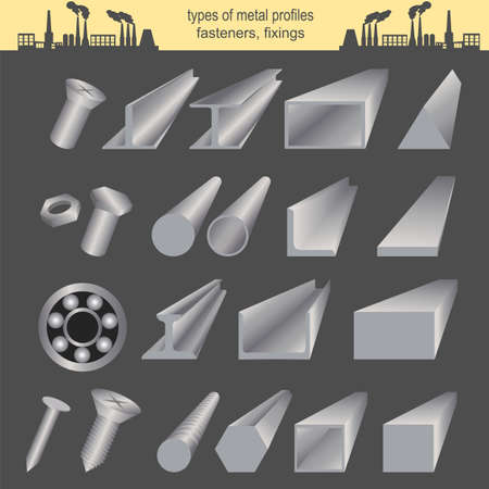 Set of metallurgy icons, metal working tools; steel profiles for creating your own industry infographics. Vector illustrationのイラスト素材