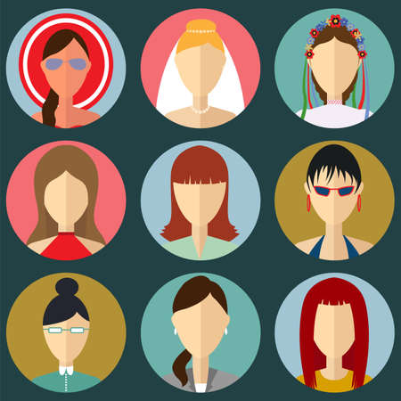Set of flat style female characters. Flat vector iconsのイラスト素材