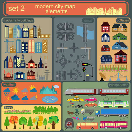 Modern city map elements for generating your own infographics, maps. Vector illustrationのイラスト素材