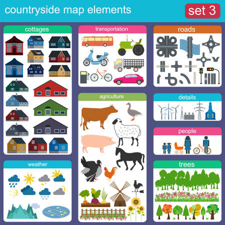 Contryside map elements for generating your own infographics, maps. Vector illustrationのイラスト素材