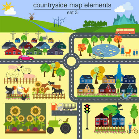 Contryside map elements for generating your own infographics, maps. のイラスト素材