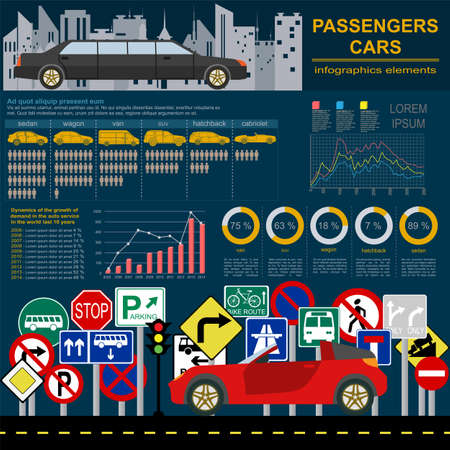 Passenger car, transportation infographics. のイラスト素材