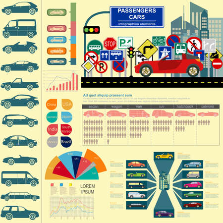 Passenger car, transportation infographics.のイラスト素材