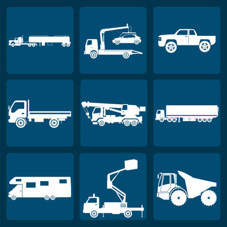 Set of nine icons of trucks illustrationのイラスト素材