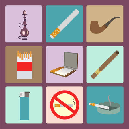 Smoking and accessories icons set. Vector illustrationのイラスト素材
