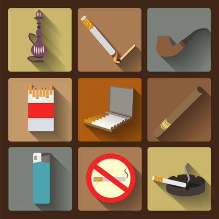 Smoking and accessories icons set. Vector illustrationのイラスト素材