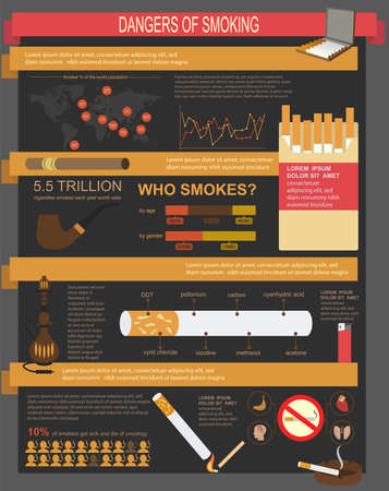 Dangers of smoking, infographics elements. Vector illustrationのイラスト素材