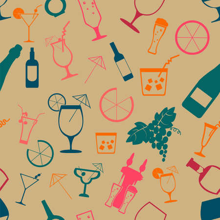 Cocktails alcohol drinks background. Seamless Vector illustrationのイラスト素材